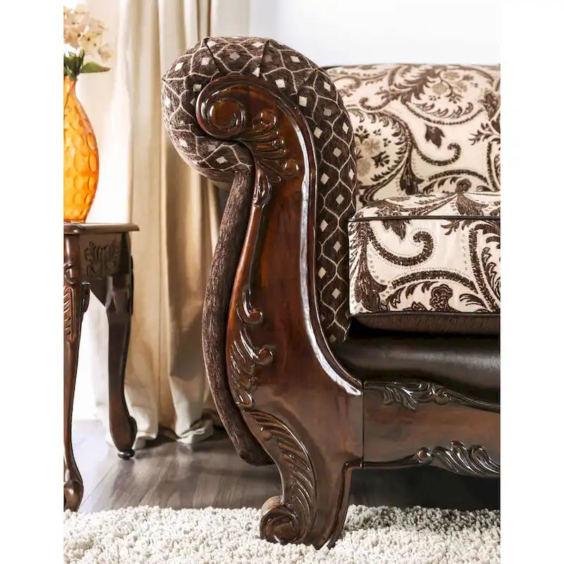 Rend traditionelles Sofa mit aufgerollten Armlehnen und Tufting aus Kunstleder von Furniture of America