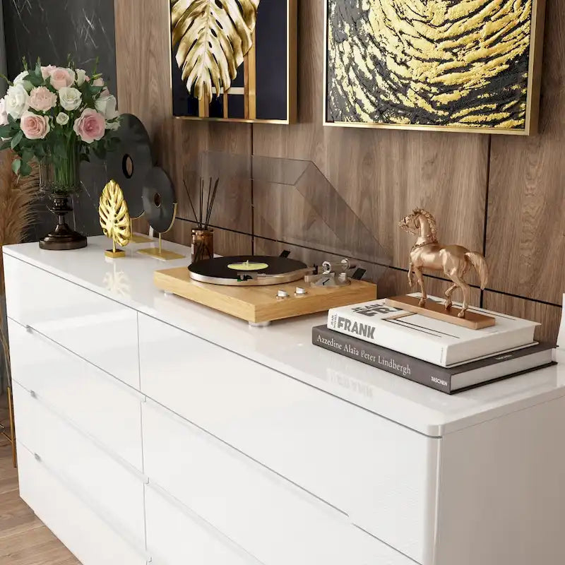8 Schubladen Kommode Kommode mit Hochglanzschubladen Doppelkommode Hell