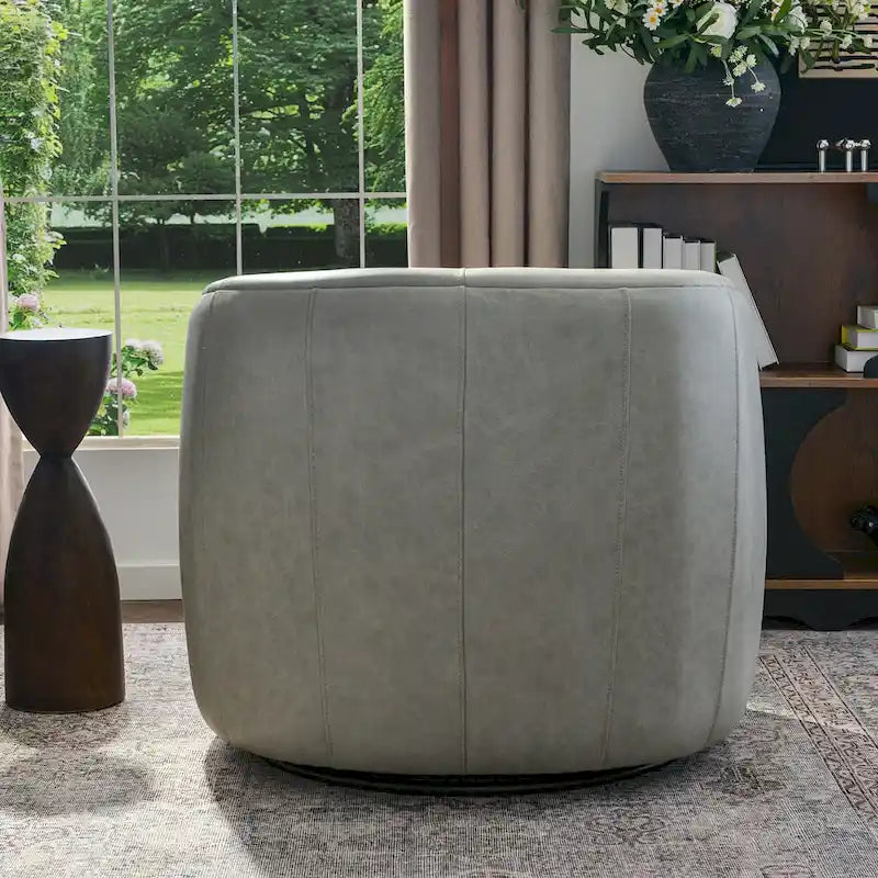 KINWELL Moderner Drehsessel aus Echtleder mit Kissen