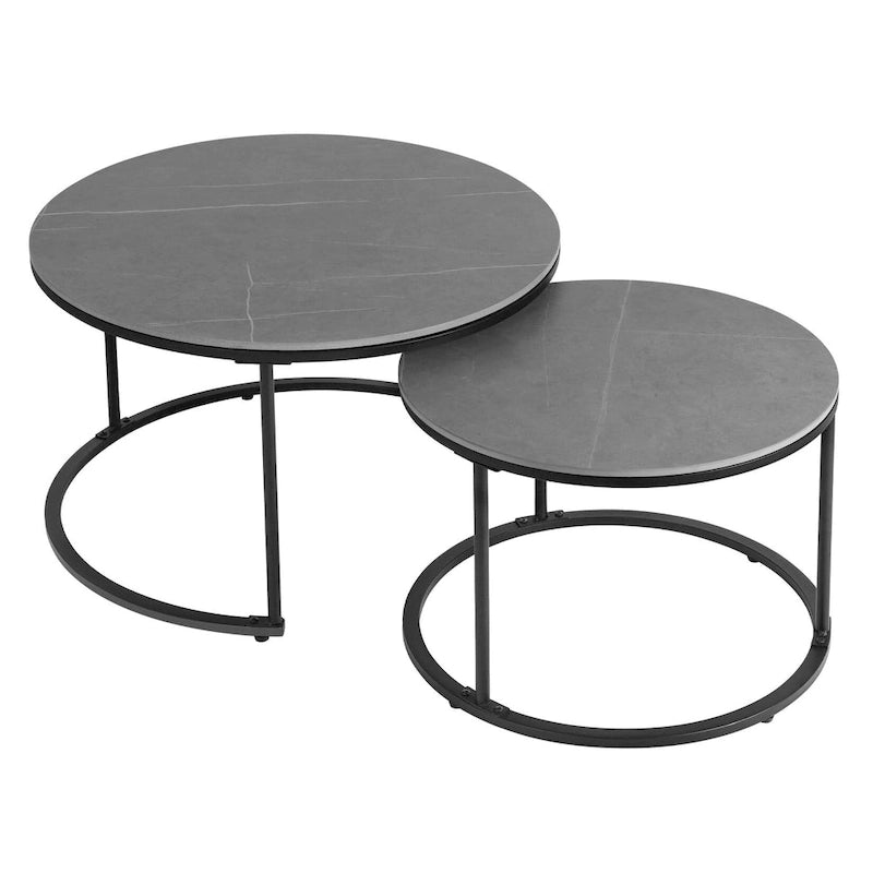 Satztisch Schwarz Metallgestell mit runder gesinterter Steinplatte - 80x45 cm
