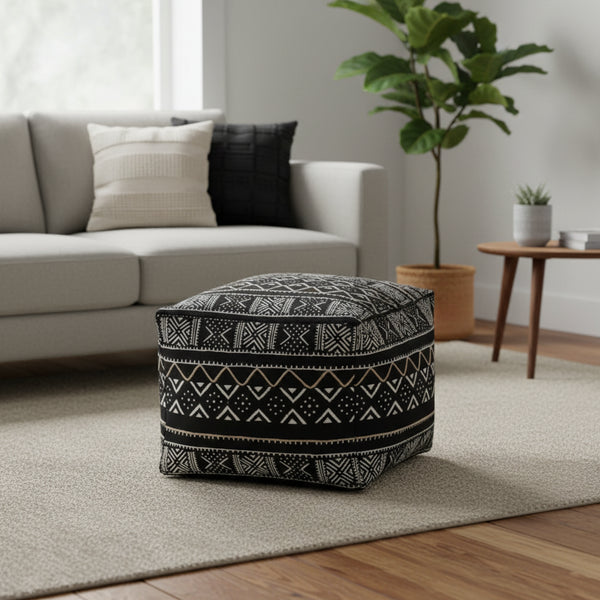 Floor Pouf With Dark Mudcloth Design