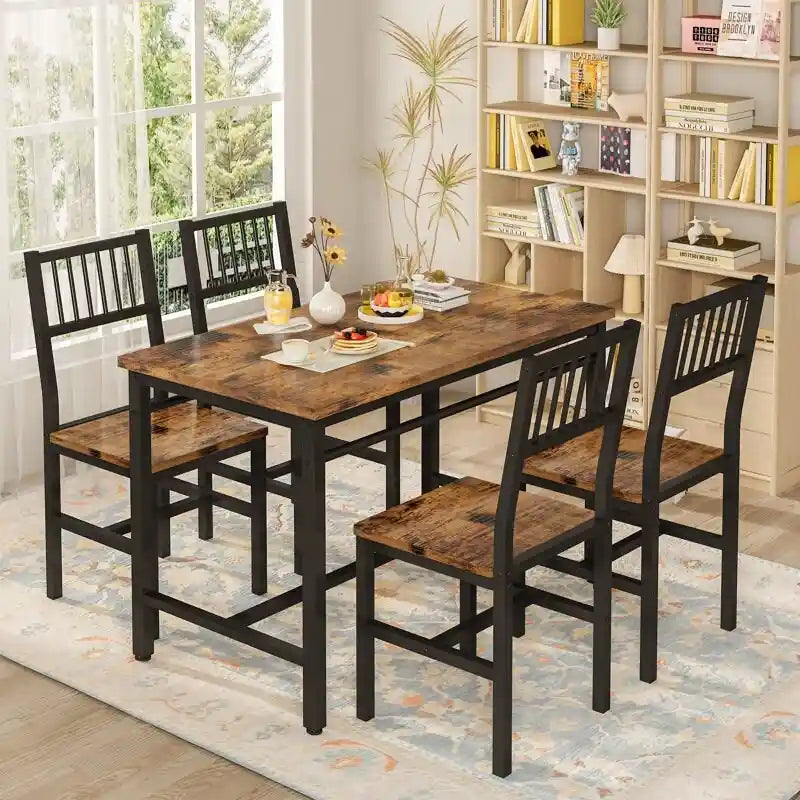 Vierteiliges Esszimmerset, 5-teiliges Esszimmerset mit Metallrahmen für Frühstück, Esszimmer, Küche
