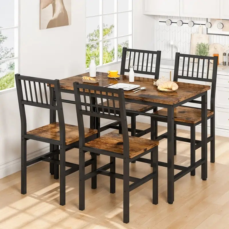 Vierteiliges Esszimmerset, 5-teiliges Esszimmerset mit Metallrahmen für Frühstück, Esszimmer, Küche