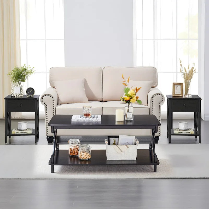 Javlergo Modernes 3-teiliges Couchtisch-Set für Wohnzimmer – beinhaltet einen Couchtisch aus Holz und zwei Beistelltische