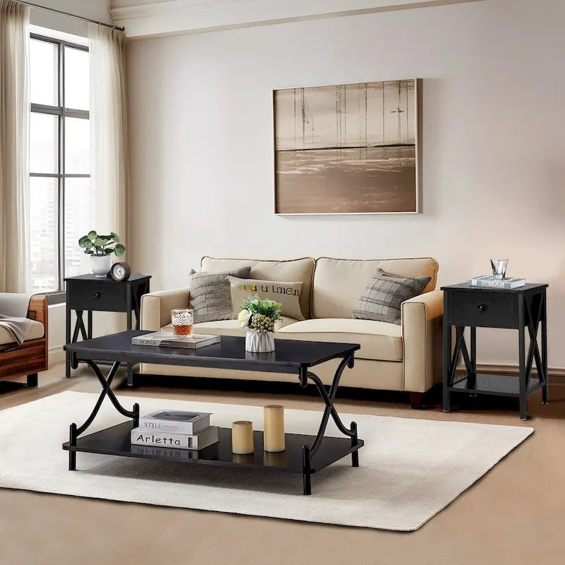 Javlergo Modernes 3-teiliges Couchtisch-Set für Wohnzimmer – beinhaltet einen Couchtisch aus Holz und zwei Beistelltische