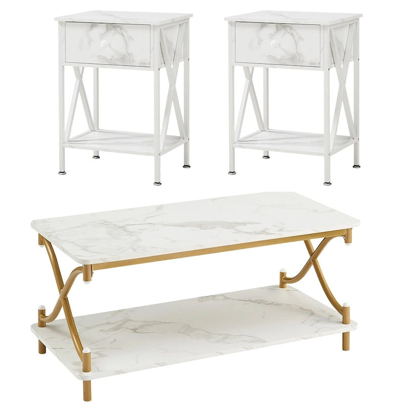 Javlergo Modernes 3-teiliges Couchtisch-Set für Wohnzimmer – beinhaltet einen Couchtisch aus Holz und zwei Beistelltische