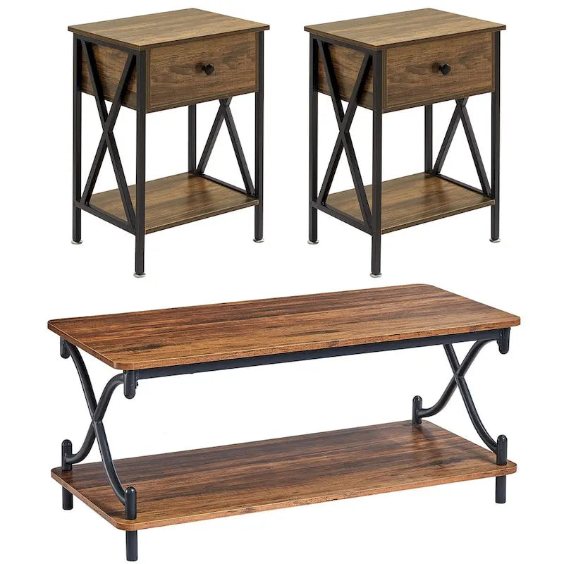 Javlergo Modernes 3-teiliges Couchtisch-Set für Wohnzimmer – beinhaltet einen Couchtisch aus Holz und zwei Beistelltische