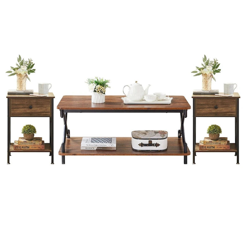 Javlergo Modernes 3-teiliges Couchtisch-Set für Wohnzimmer – beinhaltet einen Couchtisch aus Holz und zwei Beistelltische