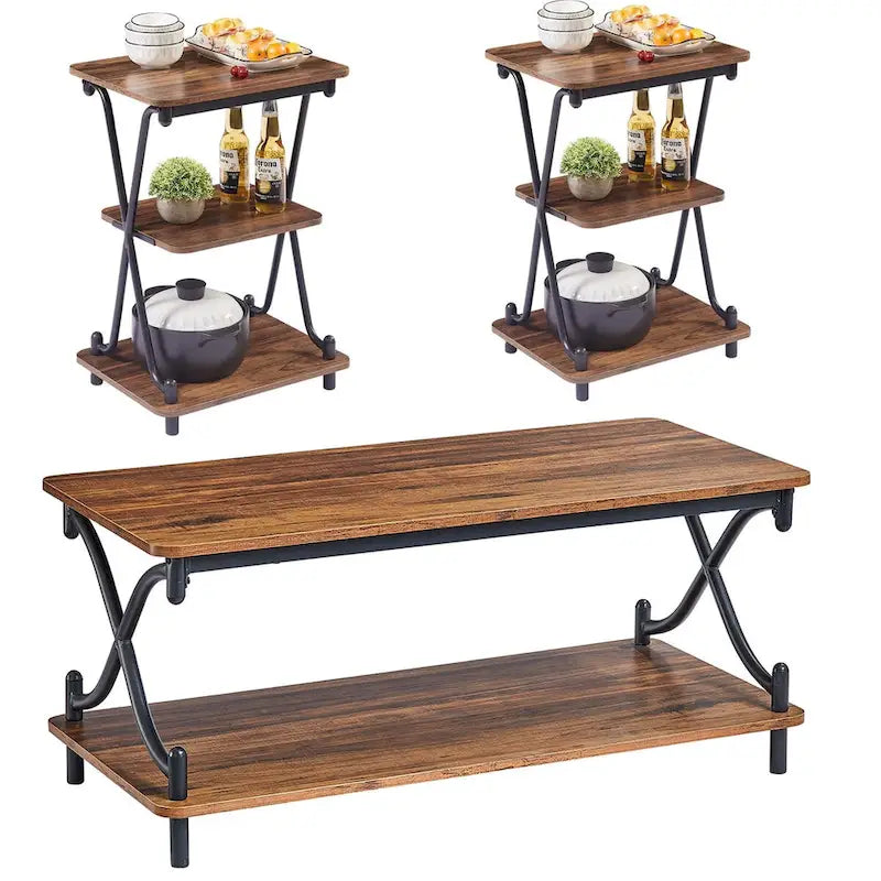 Javlergo Modernes 3-teiliges Couchtisch-Set für Wohnzimmer – beinhaltet einen Couchtisch aus Holz und zwei Beistelltische