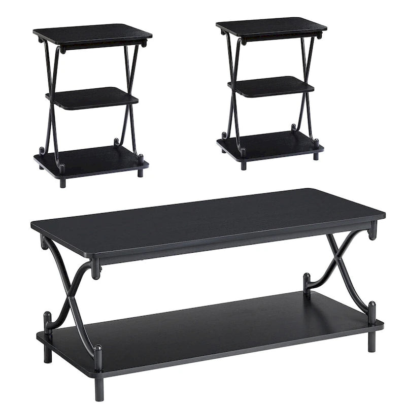 Javlergo Modernes 3-teiliges Couchtisch-Set für Wohnzimmer – beinhaltet einen Couchtisch aus Holz und zwei Beistelltische